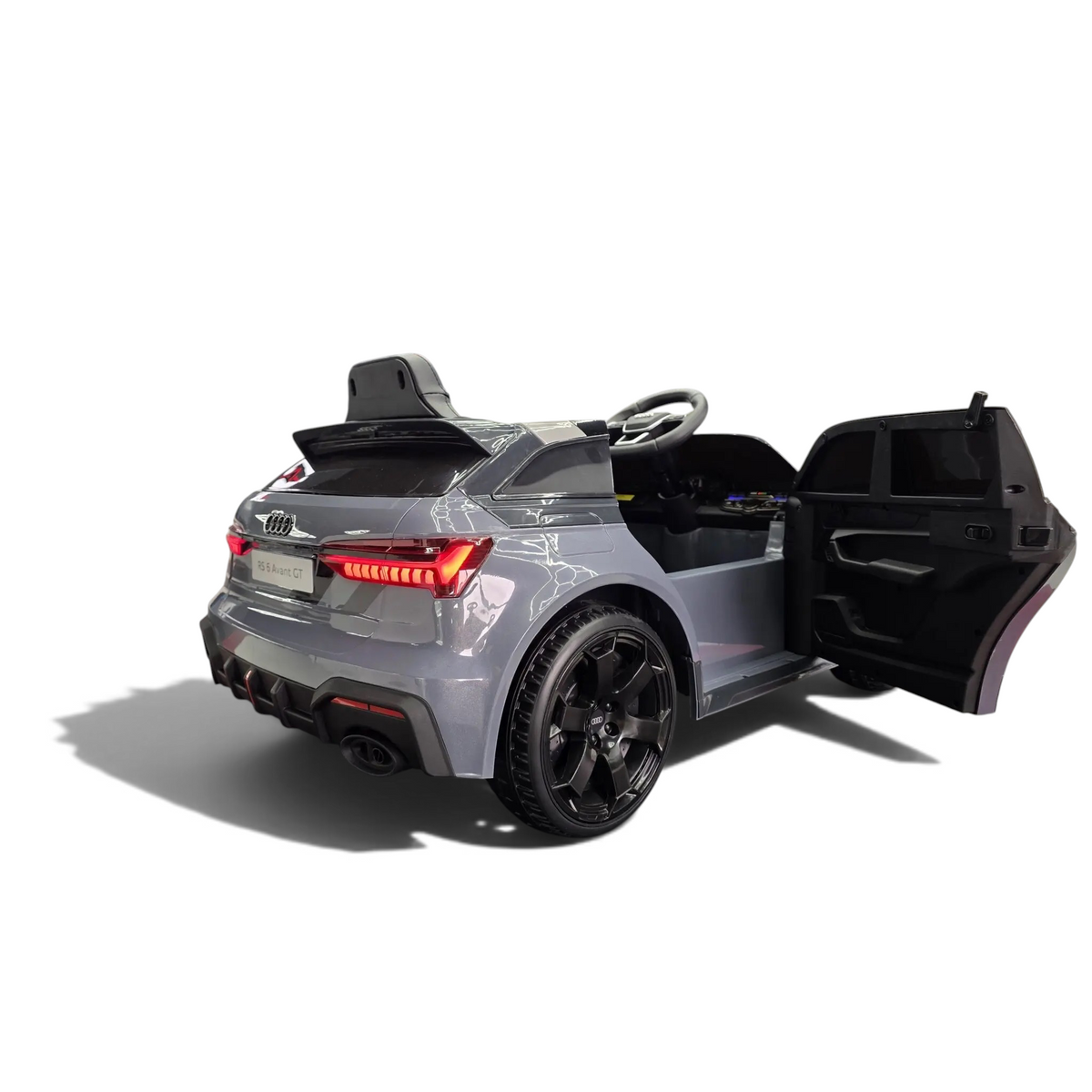 Voiture électrique enfant Odecare Audi RS6 Avant GT grise avec portes ouvrantes et détails sportifs