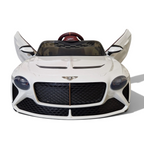 Voiture électrique enfant Petit Pilote Bentley Bacalar blanche avec portes papillon ouvertes et calandre emblématique