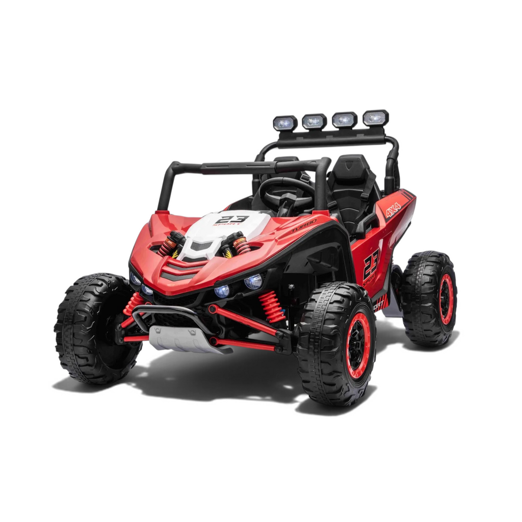 Buggy électrique enfant Petit Pilote Patrol 24V rouge deux places avec pneus caoutchouc et phares LED