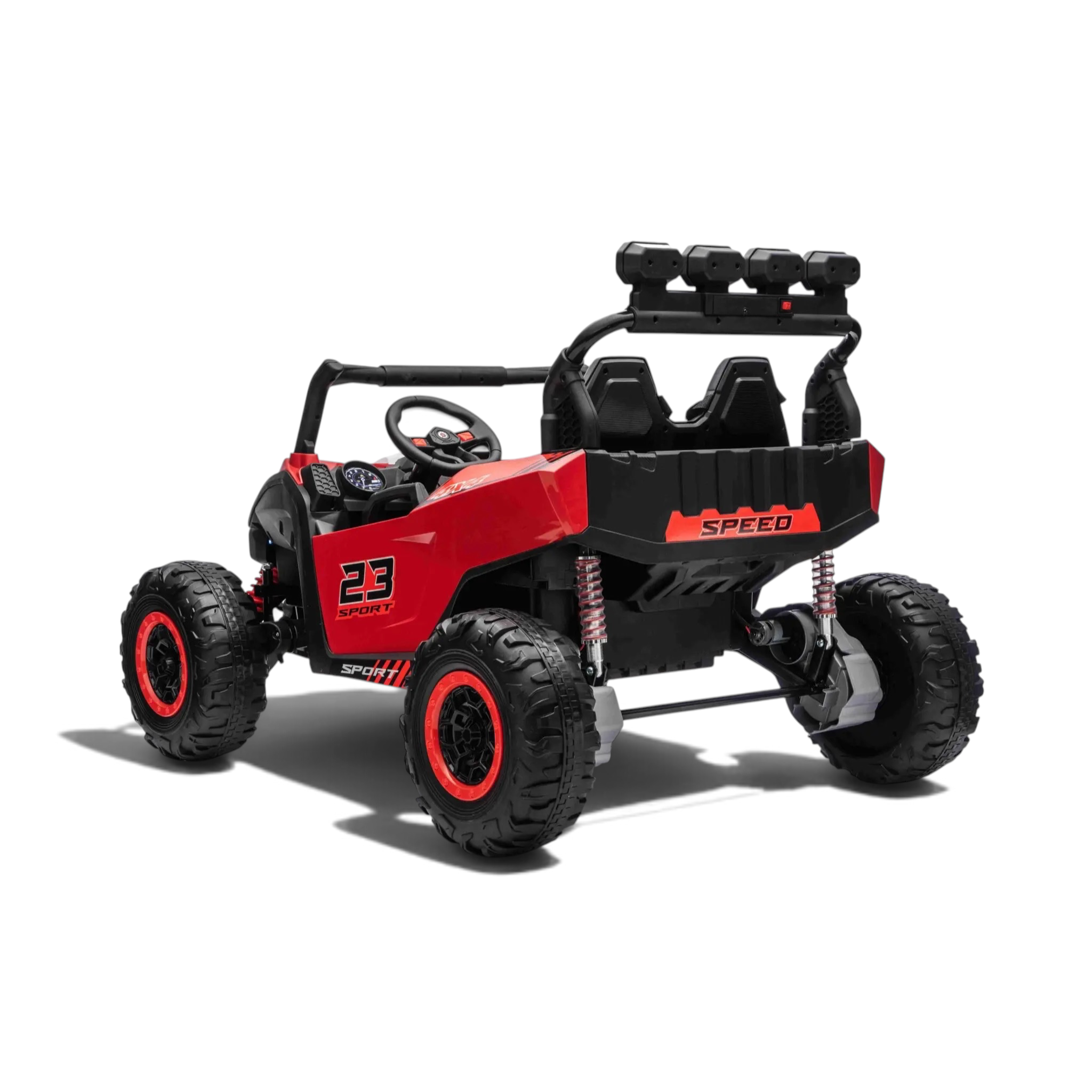 Buggy électrique enfant Petit Pilote Patrol 24V rouge deux places avec pneus tout-terrain et suspensions arrière