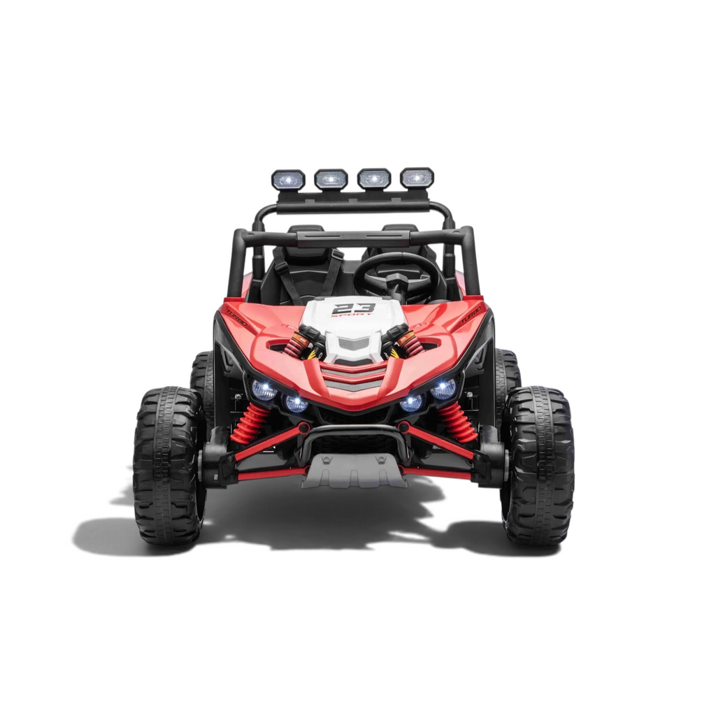 Buggy électrique enfant Petit Pilote Patrol 24V rouge deux places avec pneus tout-terrain et phares LED
