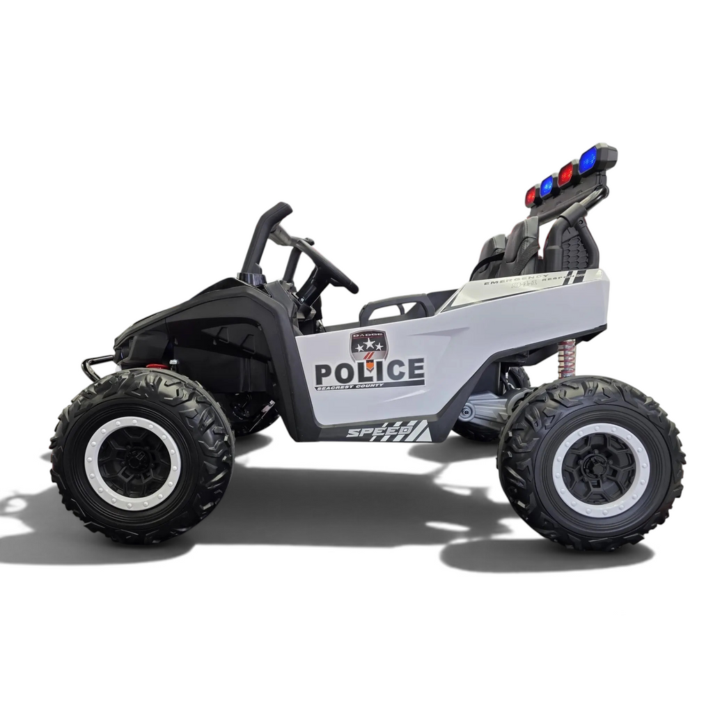 Buggy électrique enfant Petit Pilote Police Patrol noir et blanc 24V avec pneus tout-terrain et gyrophares
