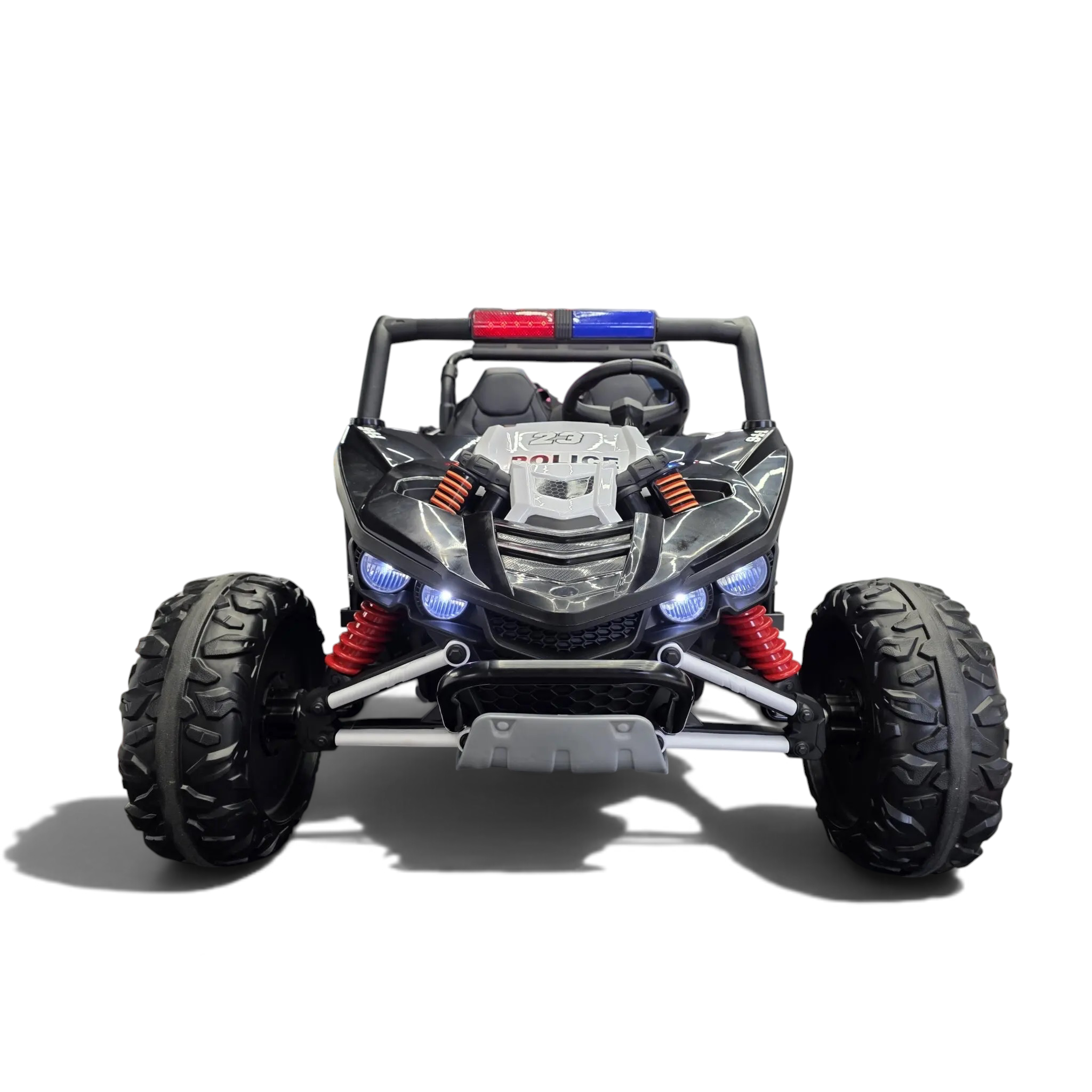 Buggy électrique enfant Petit Pilote Police Patrol noir et blanc avec gyrophares, pneus tout-terrain et suspensions