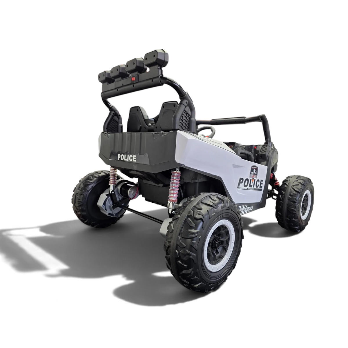 Buggy électrique enfant Petit Pilote Police Patrol noir et blanc avec pneus tout-terrain et suspensions arrière