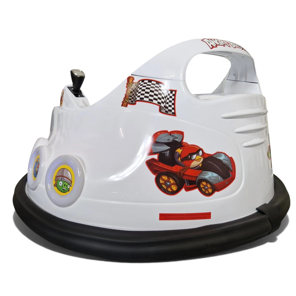 Bumper Car Angry Birds Petit Pilote blanche avec autocollants de personnages, pare-chocs en caoutchouc et joystick