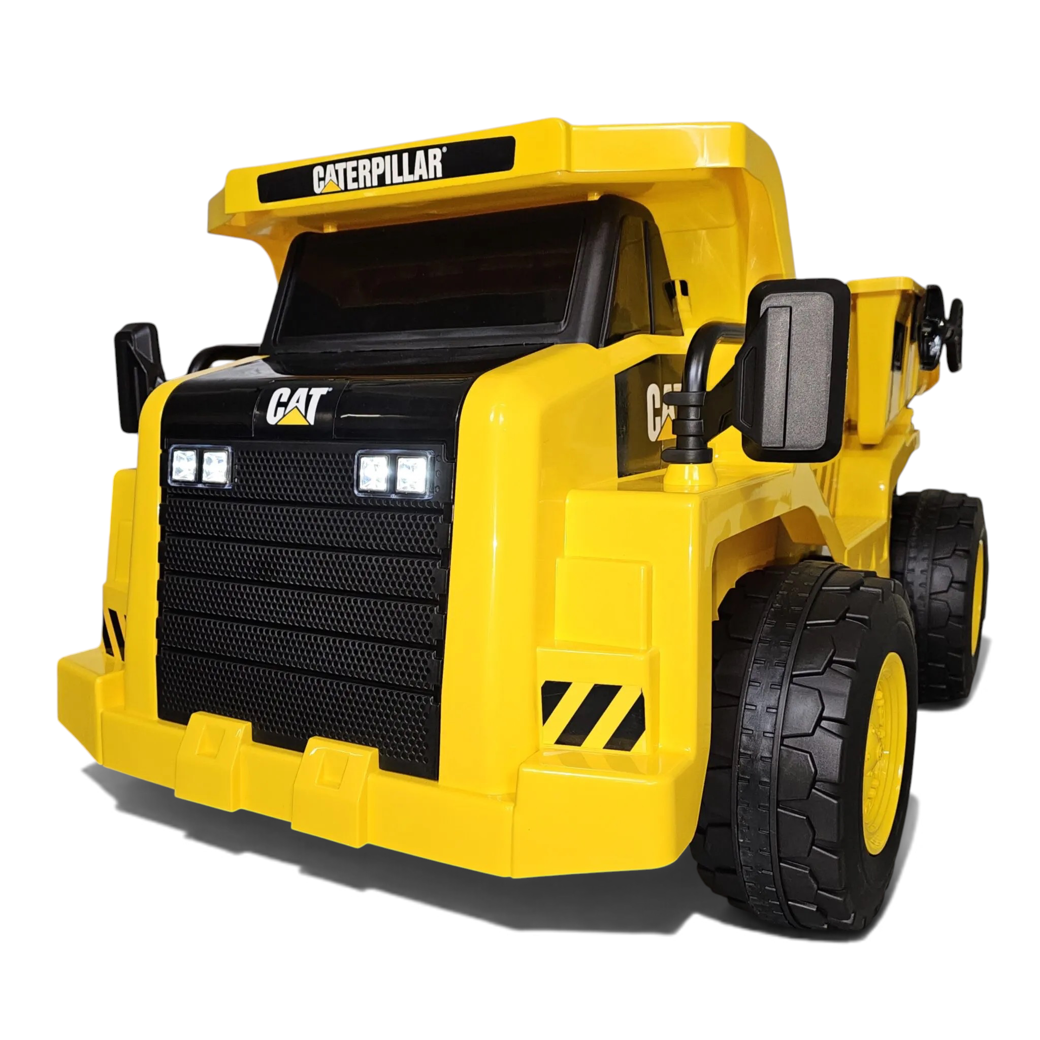 Camion benne électrique Petit Pilote Caterpillar jaune pour enfant avec phares LED et pneus robustes