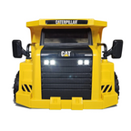 Camion benne électrique Petit Pilote Caterpillar jaune pour enfant avec phares LED allumés et détails noirs réalistes