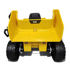 Vue arrière du camion benne électrique enfant Petit Pilote Caterpillar jaune avec pneus robustes et logo CAT