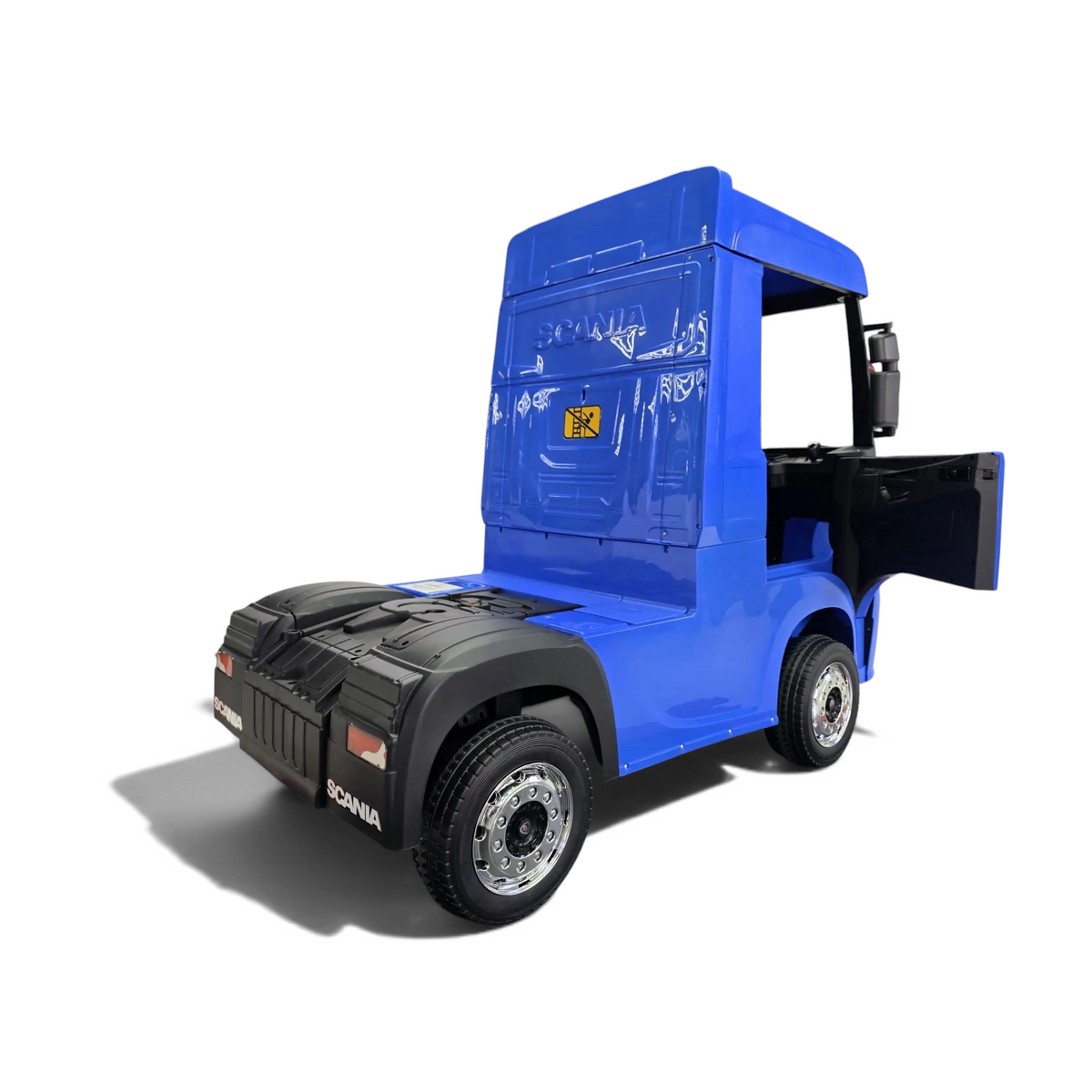 Camion électrique enfant Odecare Scania 24V bleu avec détails réalistes et roues en caoutchouc