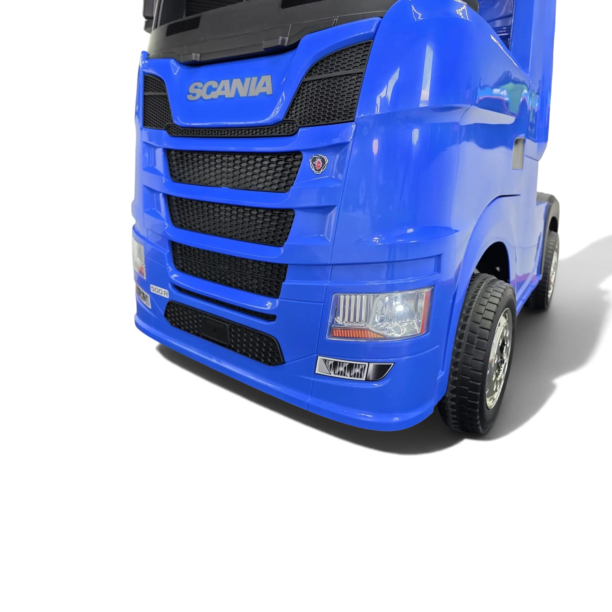 Camion électrique enfant Scania 24V bleu Odecare avec calandre détaillée, phares fonctionnels et pneus en caoutchouc