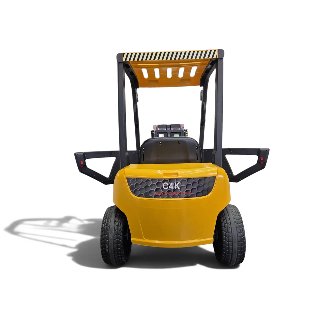 Chariot élévateur électrique jaune Petit Pilote pour enfant avec pneus en caoutchouc et siège confortable