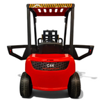 Chariot élévateur électrique rouge pour enfant Petit Pilote avec fourche fonctionnelle, siège en cuir et pneus caoutchouc