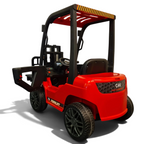 Chariot élévateur électrique rouge Petit Pilote pour enfant avec fourche fonctionnelle, siège en cuir et pneus caoutchouc