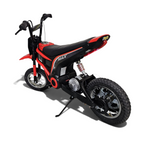 Dirt bike électrique enfant Petit Pilote rouge 24V avec siège en cuir, pneus à air et suspension pour tout-terrain