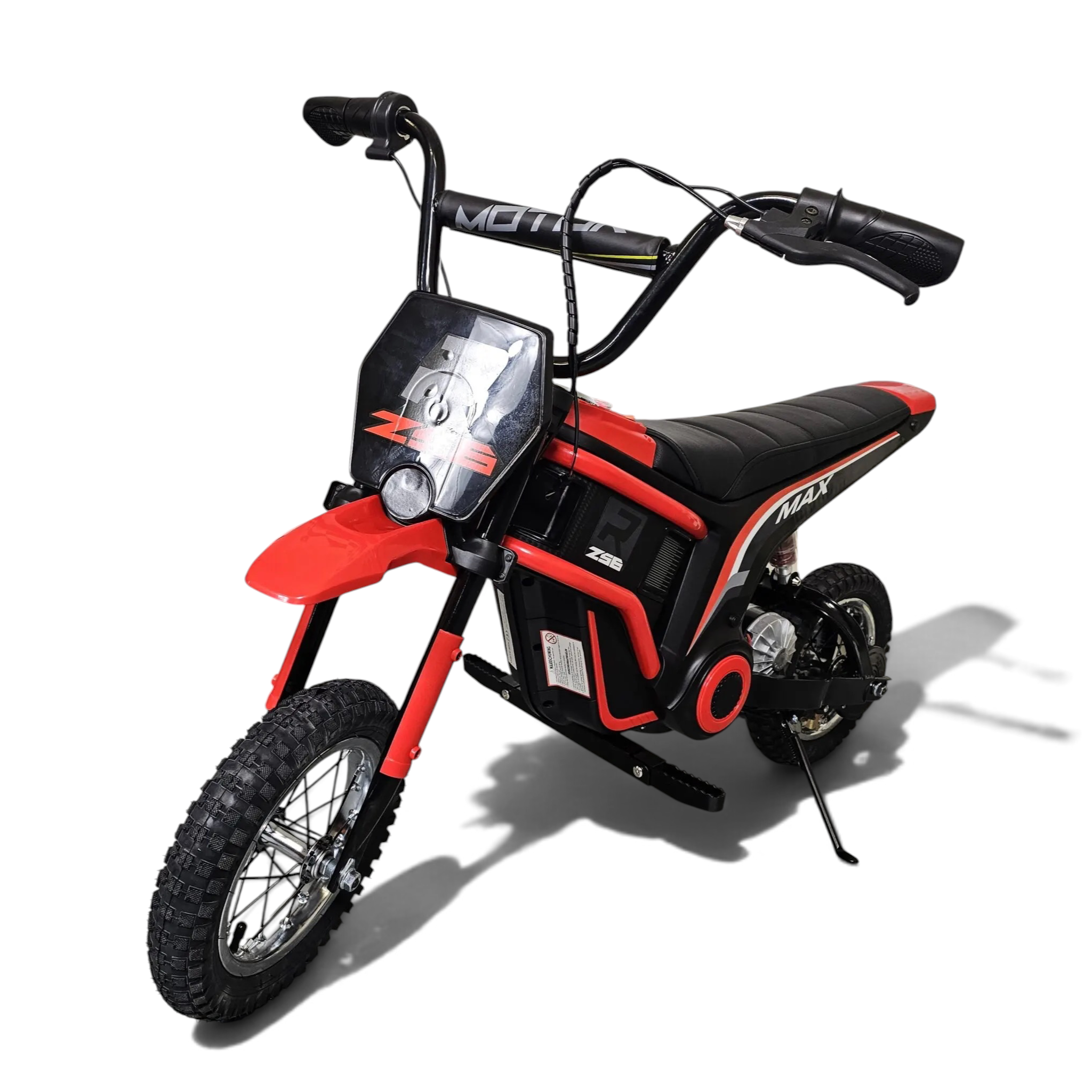 Dirt bike électrique enfant Petit Pilote rouge 24V avec pneus à air, siège en cuir et phares fonctionnels