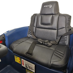 Siège en cuir noir avec ceinture de sécurité dans la voiture électrique pour enfant Petit Pilote Dodge SRT bleue