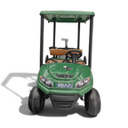Golf cart électrique enfant Petit Pilote vert 2 places avec phares, pneus EVA et siège en cuir dans un showroom