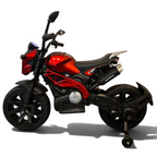 Moto électrique enfant Petit Pilote Grom Superbike rouge métallisé avec pneus EVA et phares, vue de profil