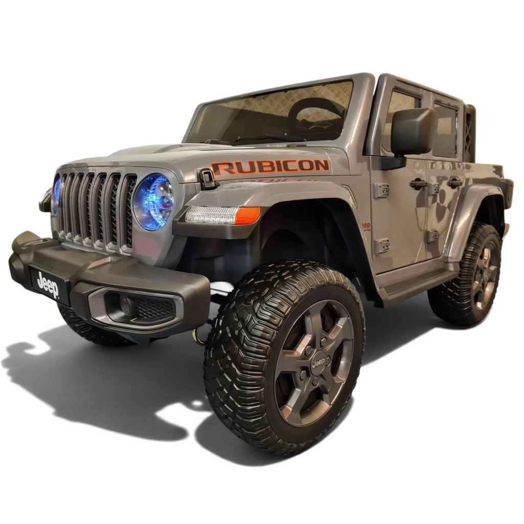 Jeep électrique enfant Petit Pilote Gladiator 12V gris avec phares LED bleus et pneus tout-terrain robustes