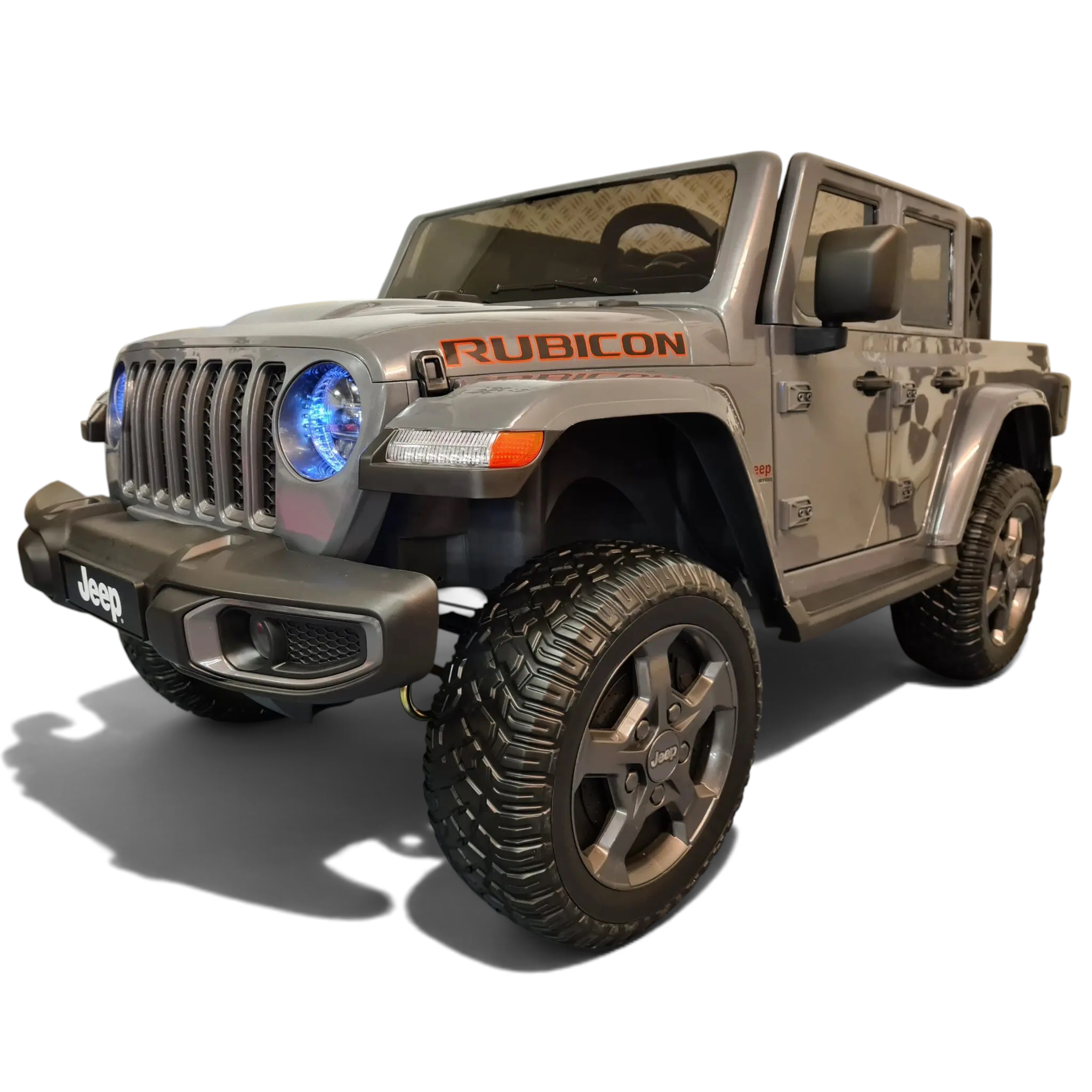 Jeep électrique enfant Petit Pilote Gladiator 12V gris avec phares LED bleus et pneus tout-terrain robustes