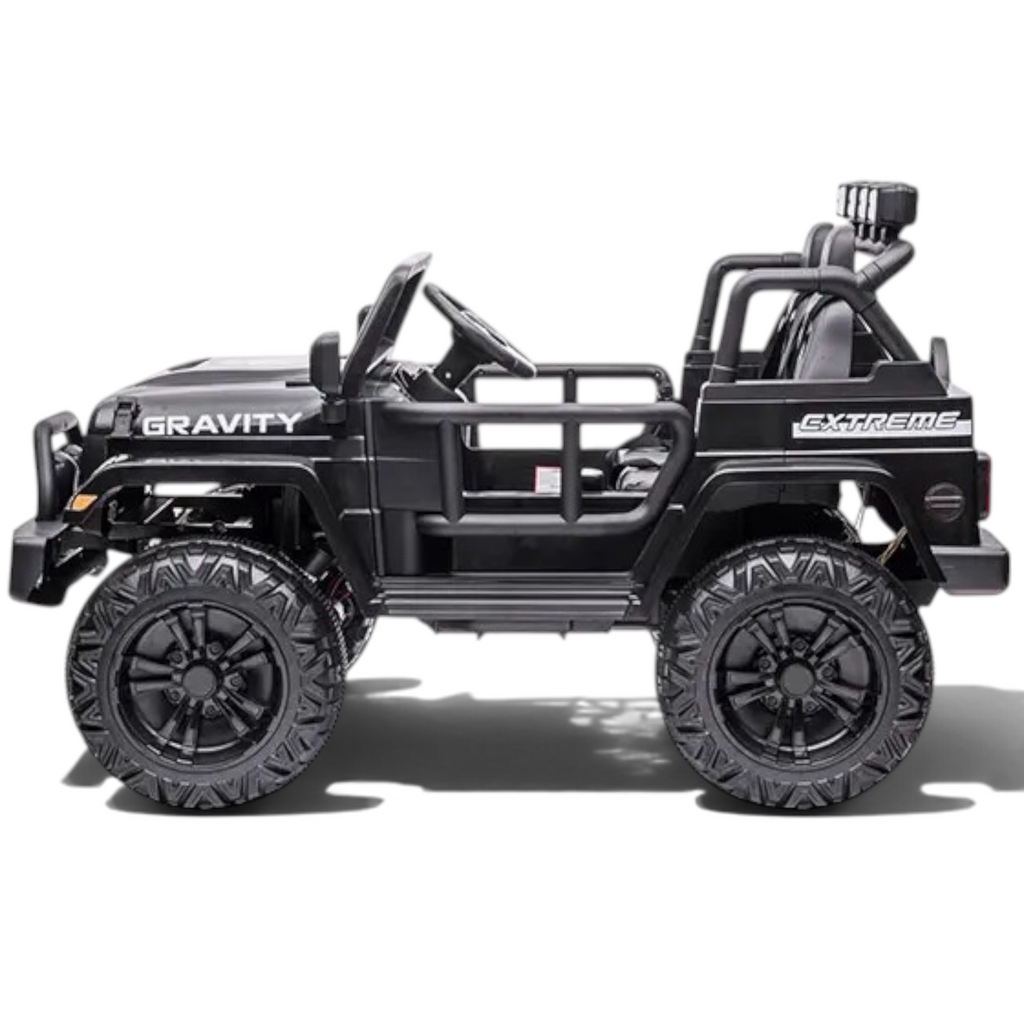 Jeep électrique enfant Petit Pilote Gravity 12V noir métallisé 2 places avec siège en cuir et roues tout-terrain