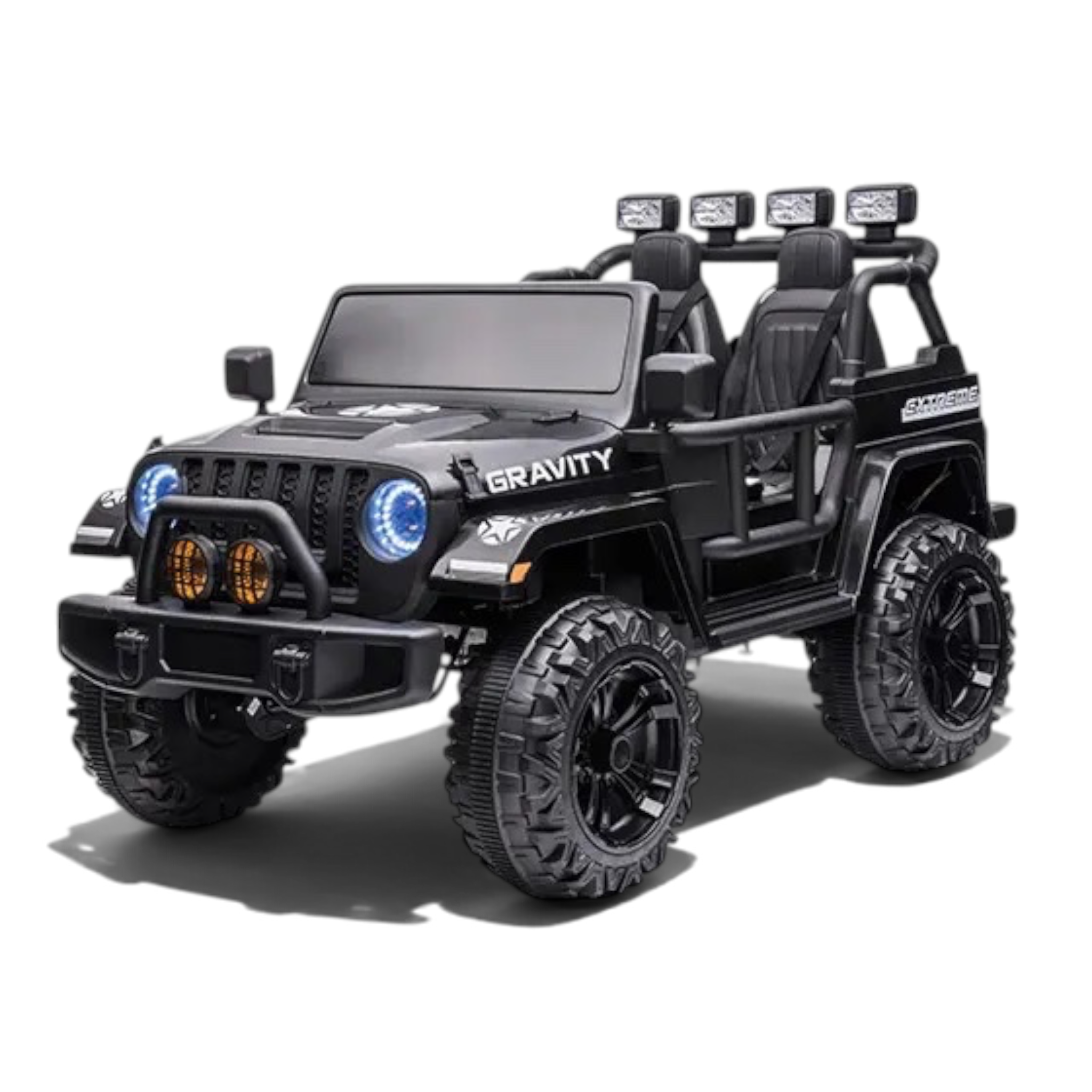 Jeep électrique enfant Petit Pilote Gravity 12V noir métallisé 2 places avec phares LED et sièges en cuir