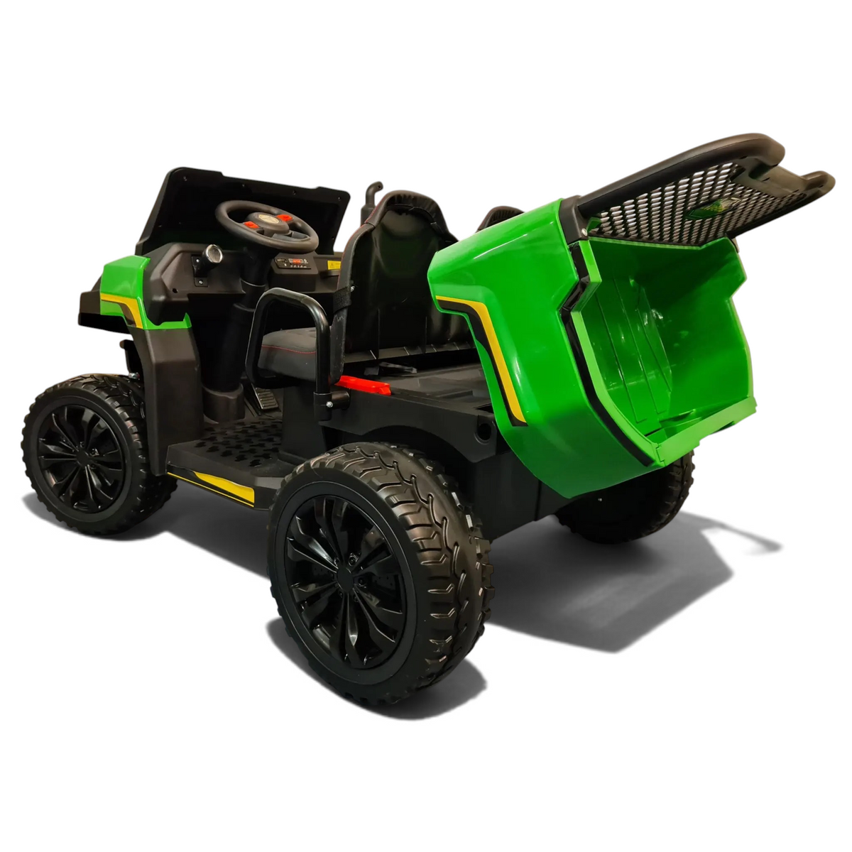 Jeep électrique enfant Petit Pilote Farmer 4x4 verte 2 places avec benne basculante et pneus EVA robustes