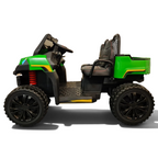 Jeep électrique enfant Petit Pilote Farmer 4x4 verte 2 places avec sièges en cuir et pneus EVA, vue latérale