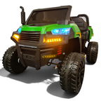 Jeep électrique enfant Petit Pilote Farmer 4x4 verte 2 places avec phares LED allumés et pneus EVA tout-terrain