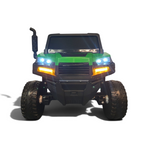 Jeep électrique enfant Petit Pilote Farmer 4x4 verte 2 places avec phares LED allumés et pneus tout-terrain robustes