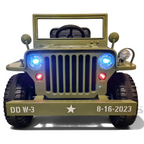 Jeep Willy électrique enfant Petit Pilote vert militaire avec phares LED allumés et pneus EVA robustes