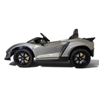 Voiture électrique enfant Petit Pilote Lamborghini Auténtica gris métallisé avec siège en cuir et pneus EVA