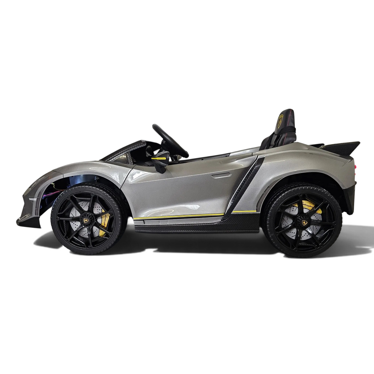 Voiture électrique enfant Petit Pilote Lamborghini Auténtica gris métallisé avec siège en cuir et pneus EVA
