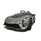 Voiture électrique enfant Petit Pilote Lamborghini Auténtica gris métallisé avec phares LED et détails jaunes