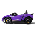 Voiture électrique pour enfant Petit Pilote Lamborghini Auténtica violette avec siège en cuir et pneus EVA, vue latérale