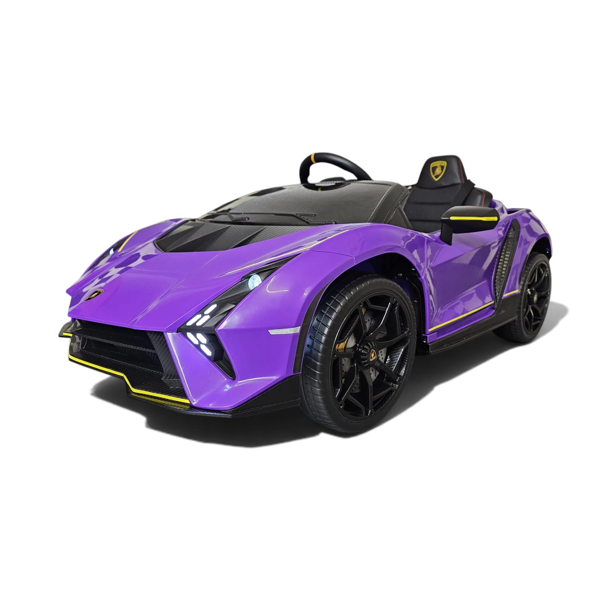 Voiture électrique enfant Petit Pilote Lamborghini Auténtica violette avec siège en cuir et pneus EVA