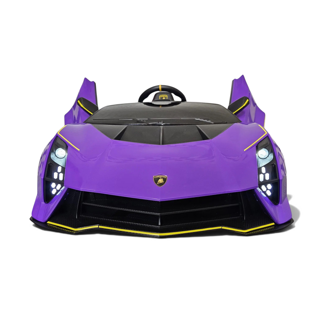 Voiture électrique enfant Petit Pilote Lamborghini Auténtica violette avec phares LED fonctionnels et design sportif