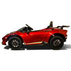 Voiture électrique enfant Petit Pilote Lamborghini Huracán rouge métallisé avec siège en cuir et pneus en caoutchouc