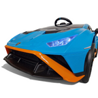 Voiture électrique enfant Petit Pilote Lamborghini Huracán STO bleue et orange avec phares LED fonctionnels