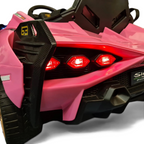 Vue arrière de la voiture électrique pour enfant Petit Pilote Lamborghini Sian rose avec phares LED allumés