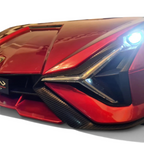 Voiture électrique enfant Petit Pilote Lamborghini Sian rouge métallisé avec phares LED allumés et détails carbone
