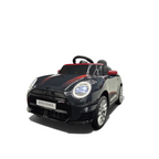 Voiture électrique enfant Petit Pilote Mini Cooper S noire métallisée avec phares LED, siège cuir et détails rouges