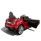 Voiture électrique enfant Petit Pilote Mini Cooper S rouge métallisé vue arrière avec porte ouverte et détails réalistes