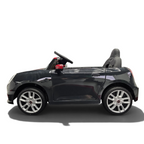 Voiture électrique enfant Petit Pilote Mini Cooper S noire métallisée avec siège en cuir et pneus EVA