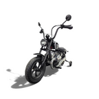 Moto électrique enfant Petit Pilote BMW R18 24V noire avec pneus à air et siège en cuir dans un showroom