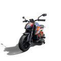 Moto électrique enfant Petit Pilote KTM 1290 Superduke rouge et orange avec phares LED et roulettes de stabilisation