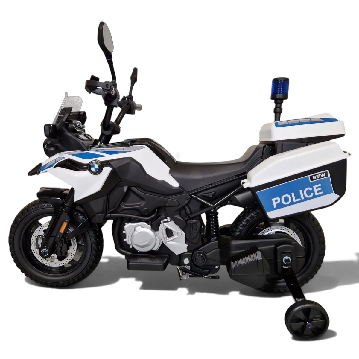 Moto électrique pour enfant Petit Pilote BMW F850 Police bleue et blanche avec pneus EVA et gyrophare