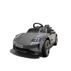 Voiture électrique pour enfant Petit Pilote Porsche Taycan grise avec phares LED, siège en cuir et détails réalistes