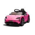 Voiture électrique enfant Petit Pilote Porsche Taycan 12V rose avec siège en cuir et design fidèle sous licence officielle