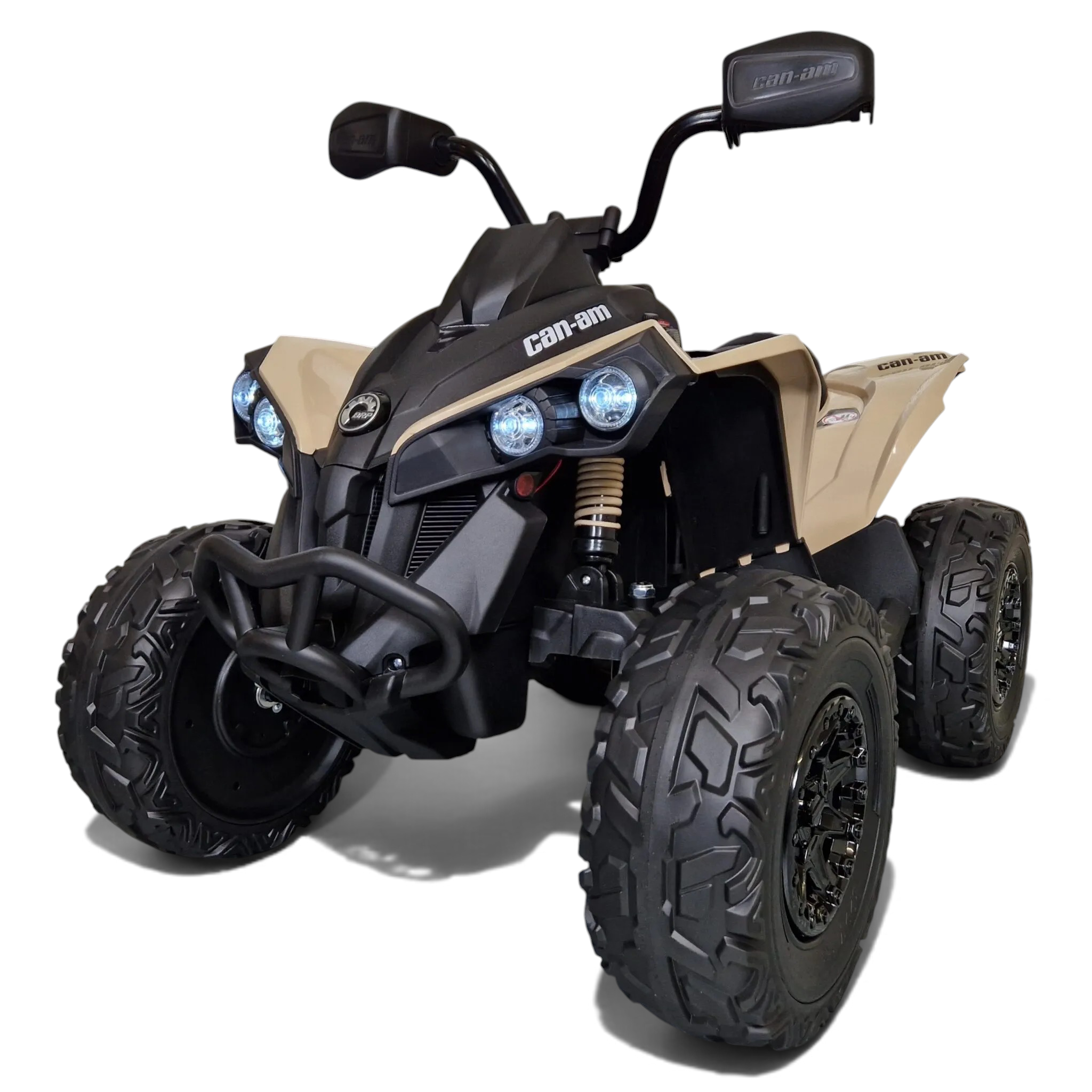 Quad électrique enfant Odecare Can Am Maverick kaki avec pneus EVA, phares LED et design tout-terrain robuste